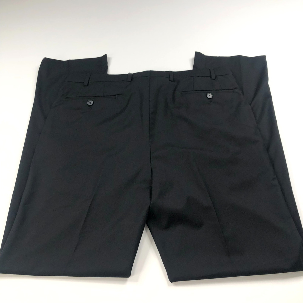Calvin Klein 36 (Fits 36W 34L) Mens Polyester Flat Front Dress Pants Black